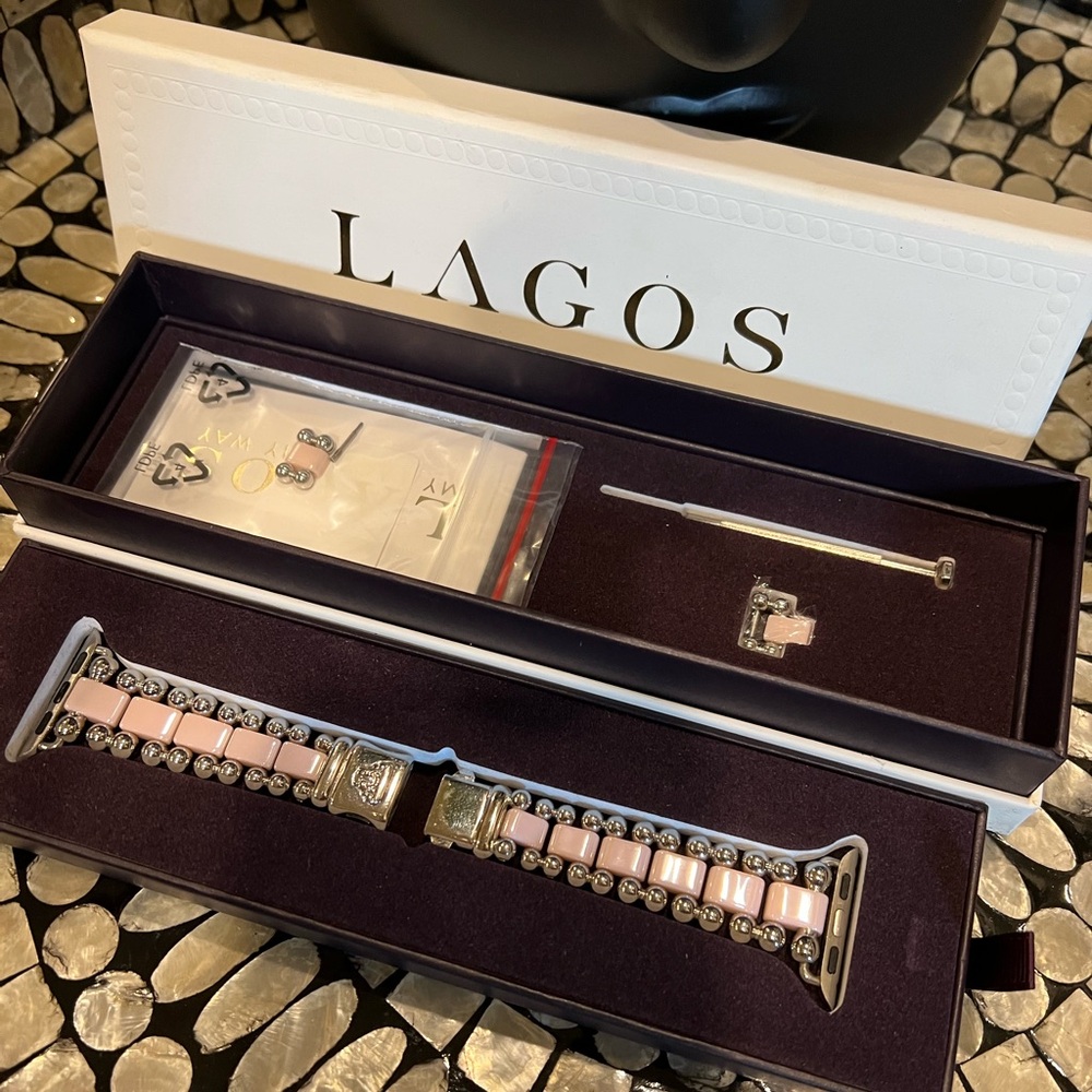Lagos Pink Ceramic and Silver Watch Bracelet for Apple Watch